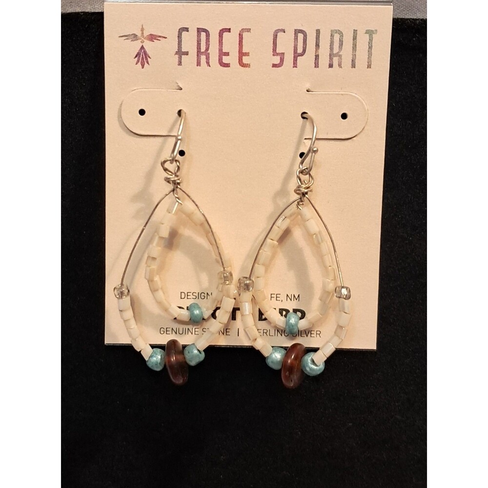 NWT Peyote Bird Double Teardrop Shaped Hoop Multicolor Gemstone Earrings 1.75"